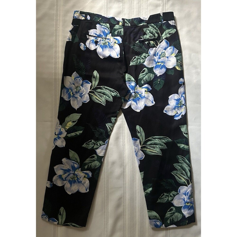 Banana Republic Avery FitLinen Blend Floral Print Ankle Pants Black Blue Size 10 - Picture 6 of 16